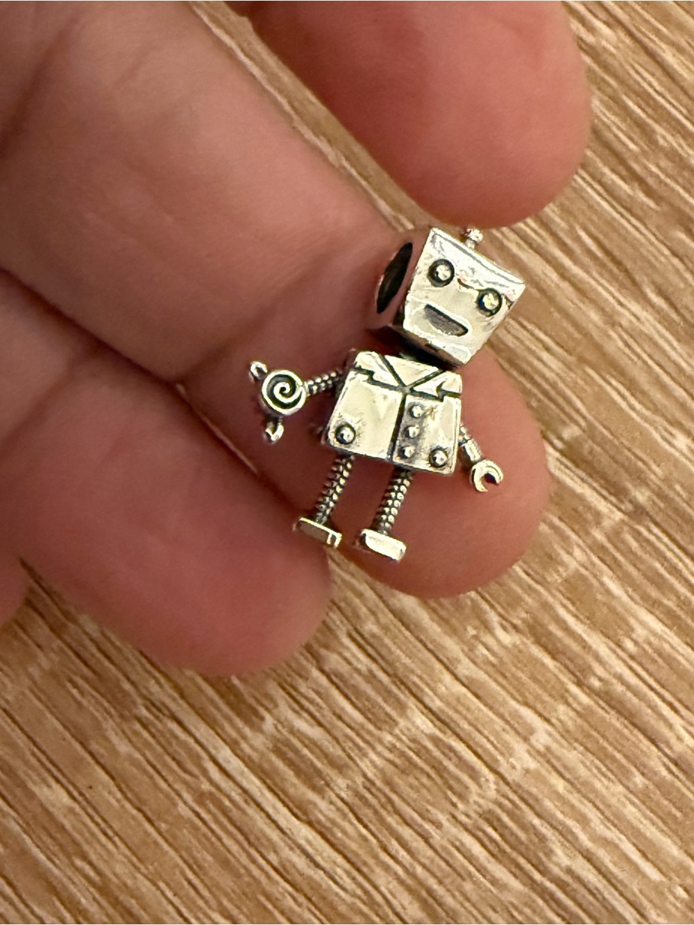 Silver Robot Charm Pendant - Metallic Silver Wearable Accent